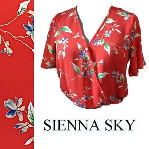 Sienna Sky Floral Flutter Sleeve Wrap Crop Top, Medium